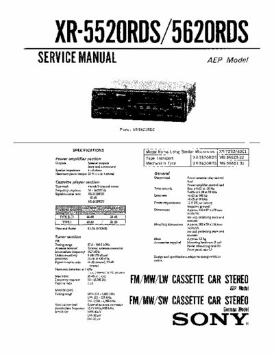 Sony XR-5520RDS Sony XR-5520RDS XR-5620RDS car audio shematic and service manual